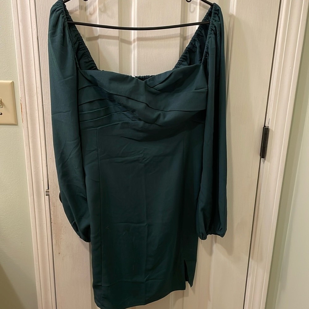 Abercrombie Emerald Green puff sleeve mini dress Large Tall